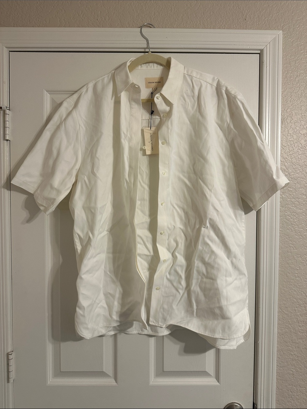 Loulou Studio White Short-Sleeve Button-Down Shirt